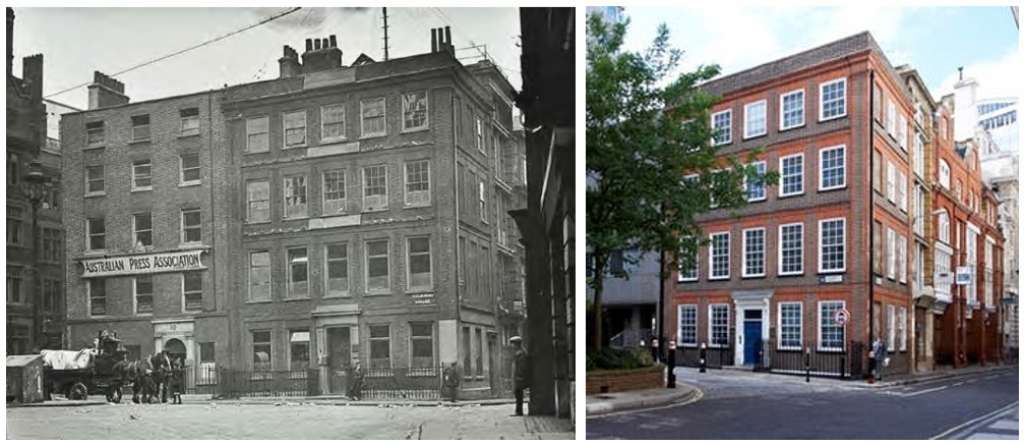 No.1 Salisbury Square in 1925 and 2020, which is slated for demolition under the plans