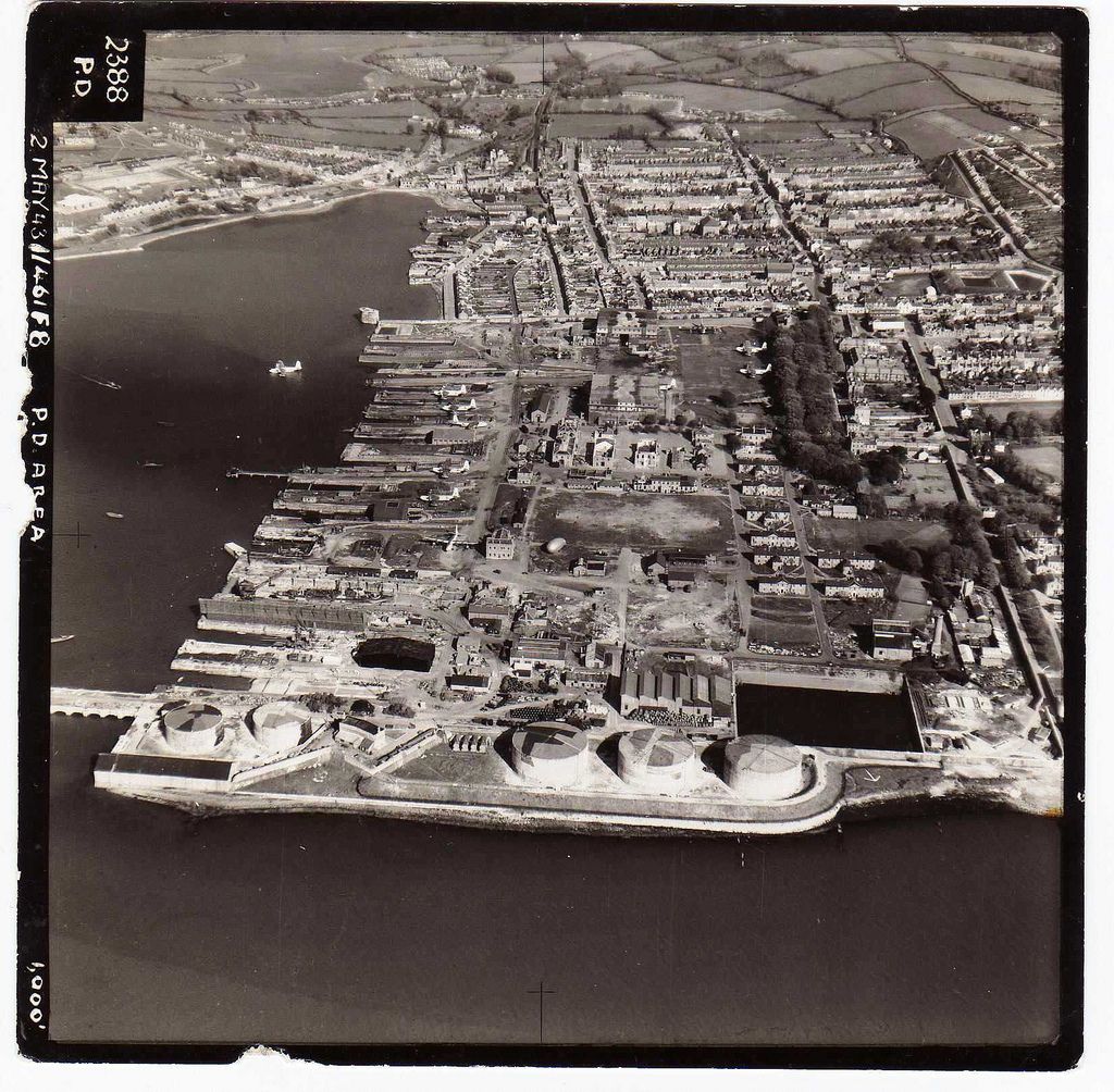 Aerial photograph looking down across Pembroke Dockyard taken by the RAF in 1943 (David Green)