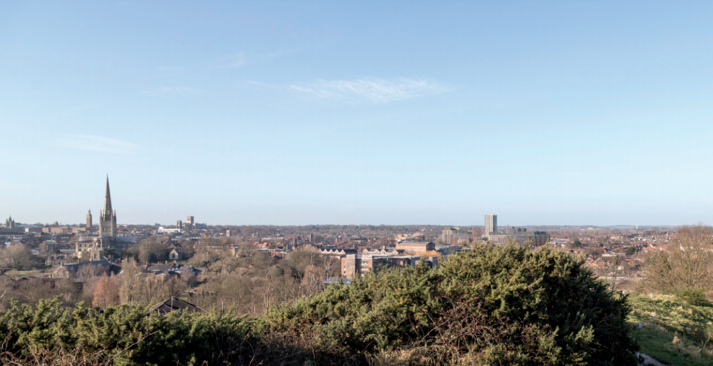 The Norwich skyline showing the proposed tower (to the right) in relation to the Cathedral