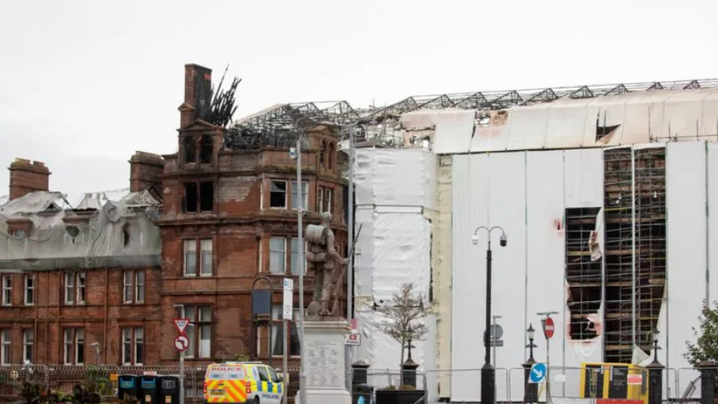 Ayr Station Hotel post fire - South Wing under scaffolding to the right (Credit: Ayrshire Post)