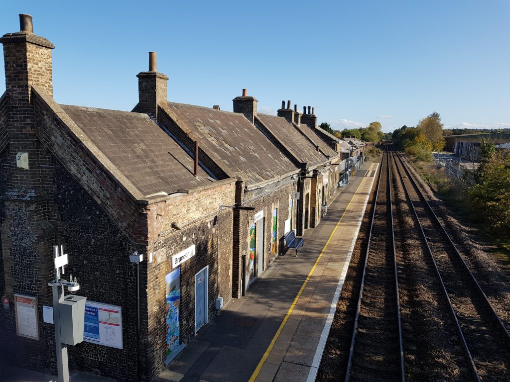 The 1845 station building at Brandon, looking east towards Norwich (Credit: RailStaff)