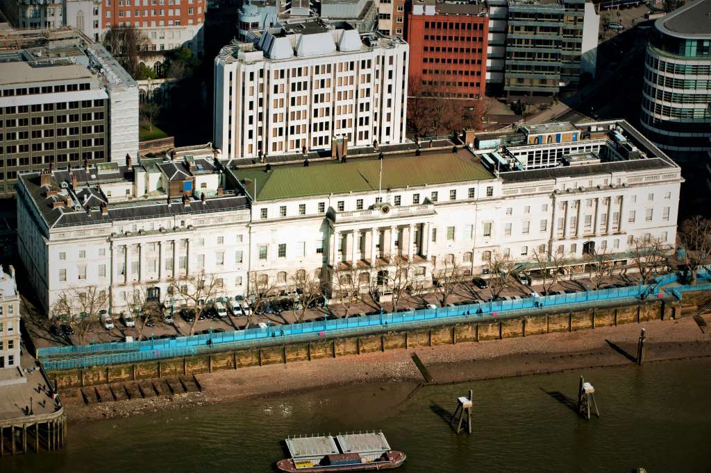 Aerial view of the Custom House and quayside terrace in 2019 (credit: Alamy)