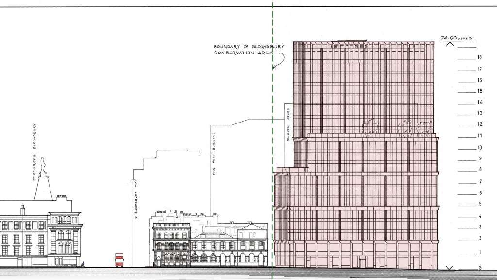 Illustration showing the relationship in scale between the proposed tower its historic setting (Plan