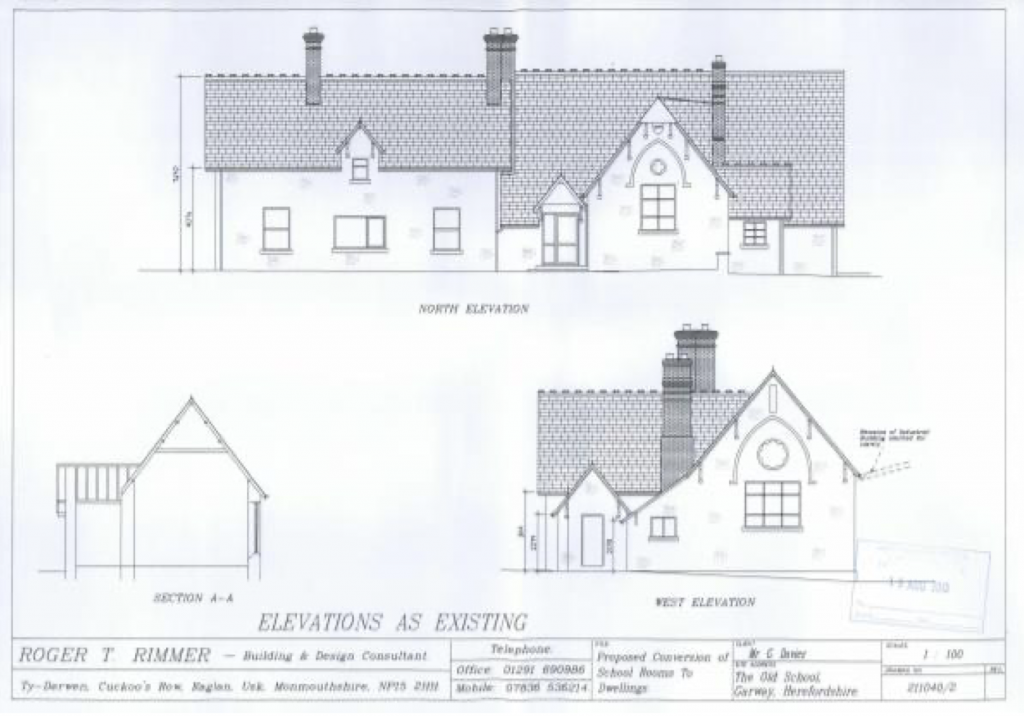 Elevation drawings of the Old School. 
