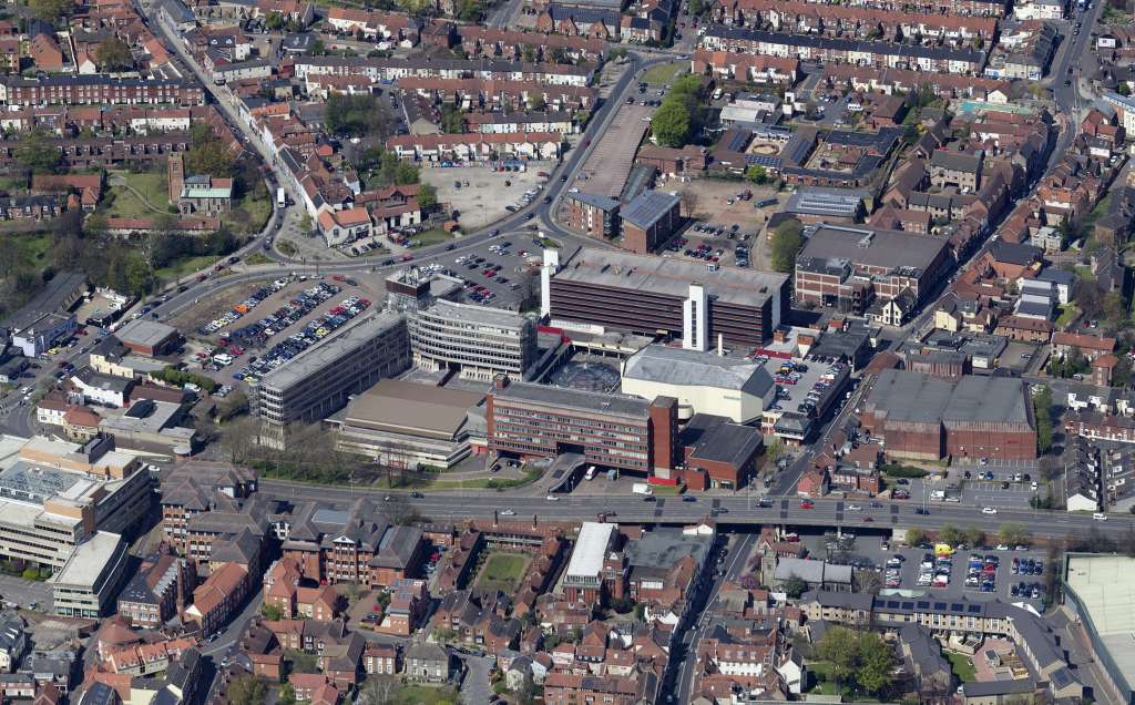 Aerial photograph of Anglia Square in 2019 showing the existing buildings [John Fielding Photography
