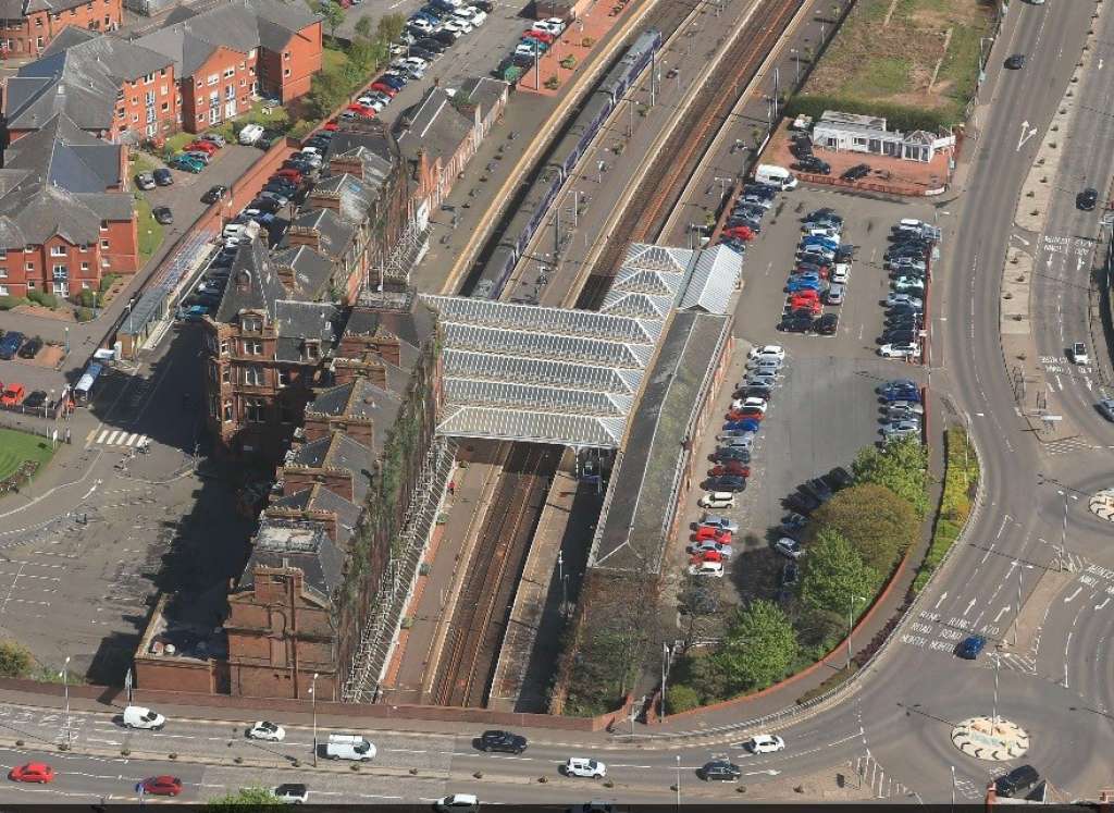 An aerial view of Ayr station and the adjoining hotel in 2017 (Network Rail)