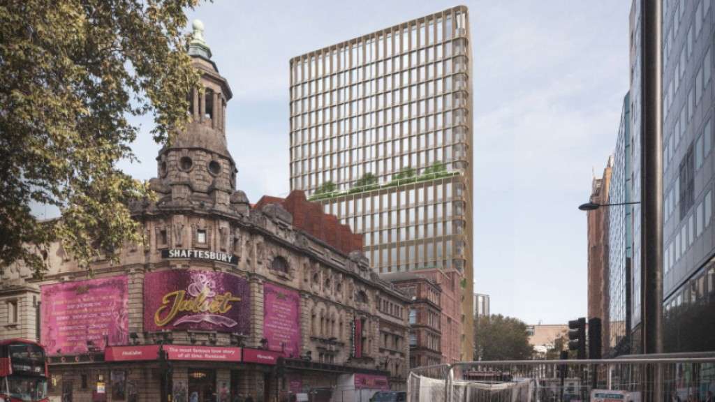 View of the proposed tower looming over Shaftesbury Avenue [Planning Documents]