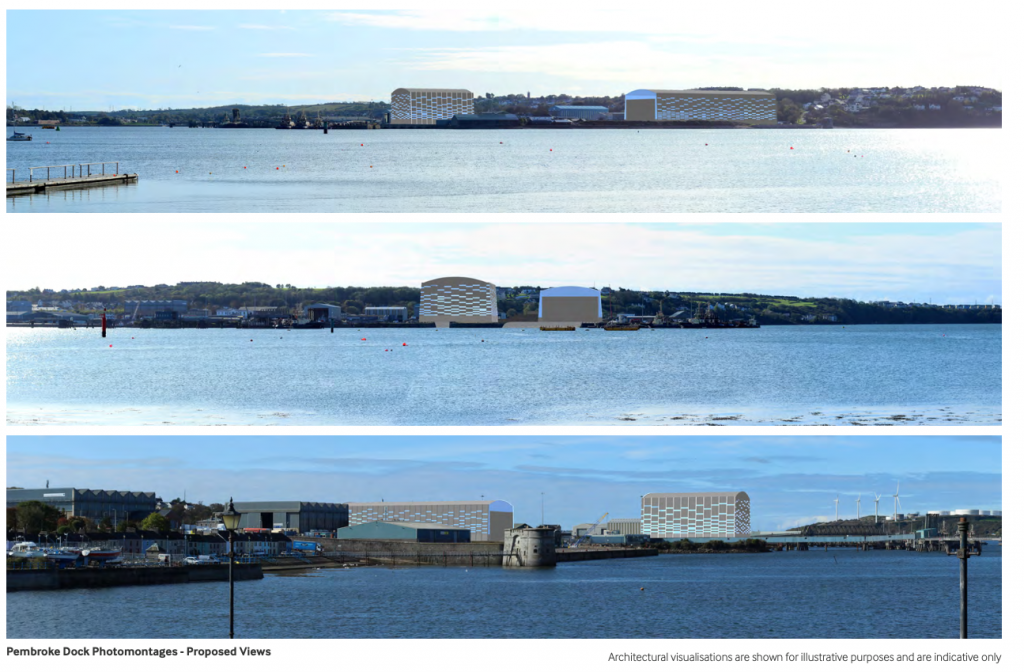 CGI impressions of how the proposed 5-storey warehouses will impact the Dockyard setting