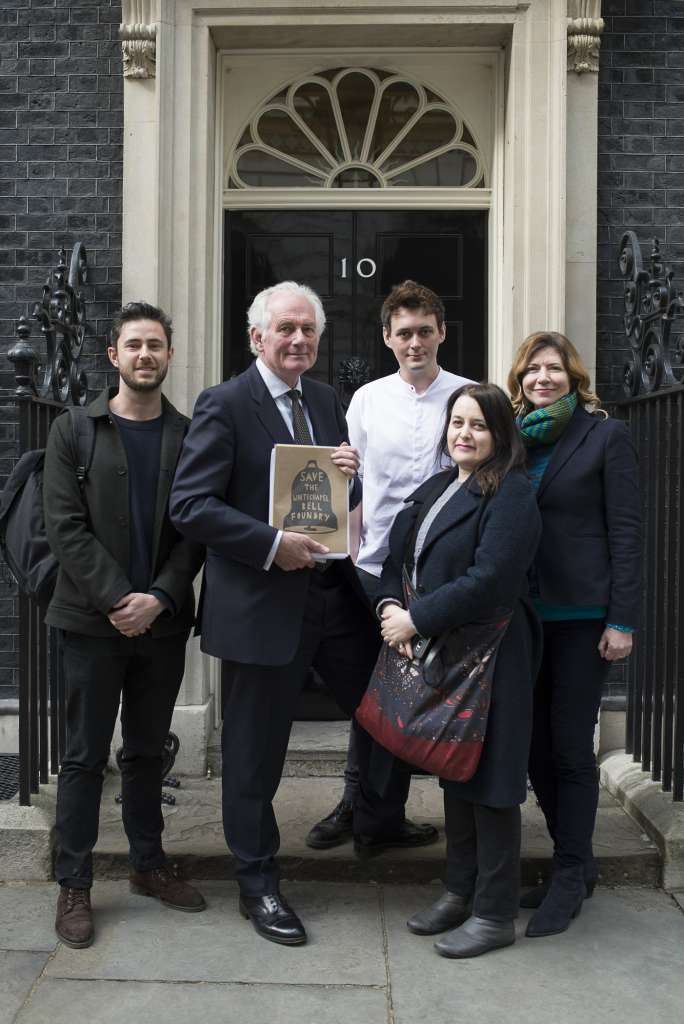 Dan Cruickshank and heritage campaigners submitting the petition to Downing Street