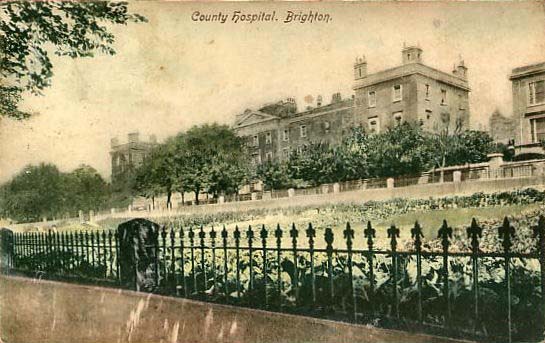 The hospital in the late 19th century, with kitchen garden to the front (Brighton History Centre)