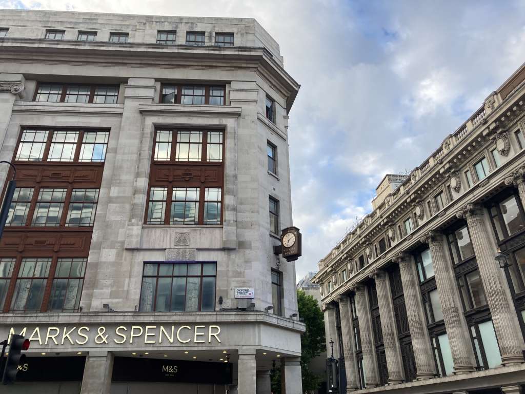 M&S and its neighbour Selfridges make a handsome pair at the Marble Arch end of Oxford St