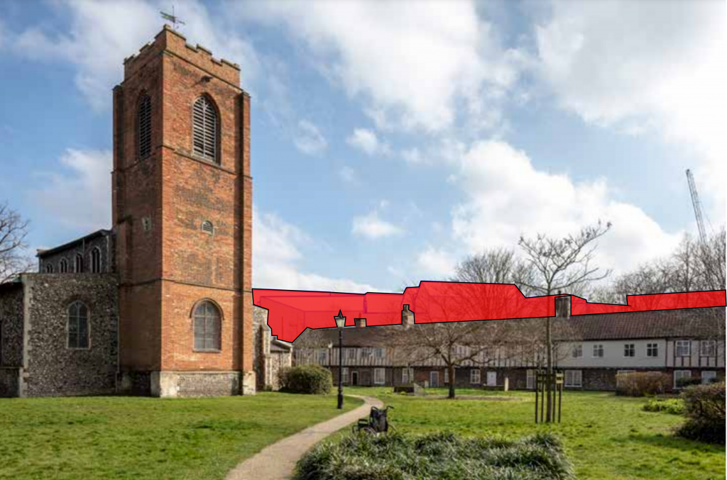 View with St Augustine's. (Source: Image by SAVE based on planning documents.)