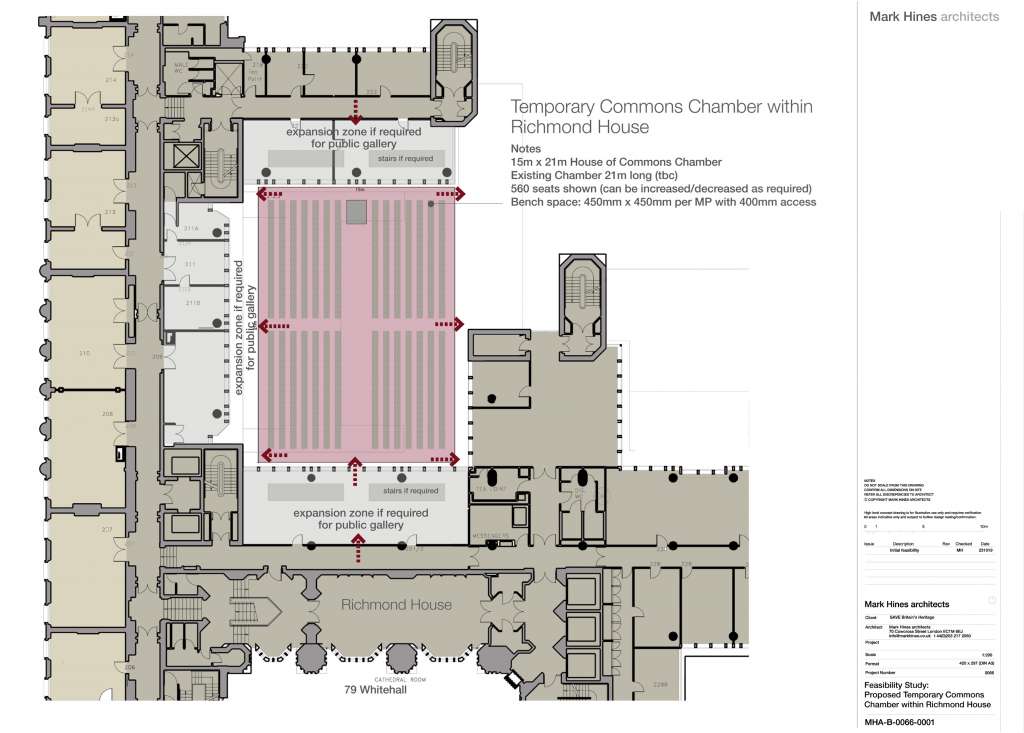 Mark Hines Architects drawing of a possible Temporary Chamber in the courtyard of Richmond House