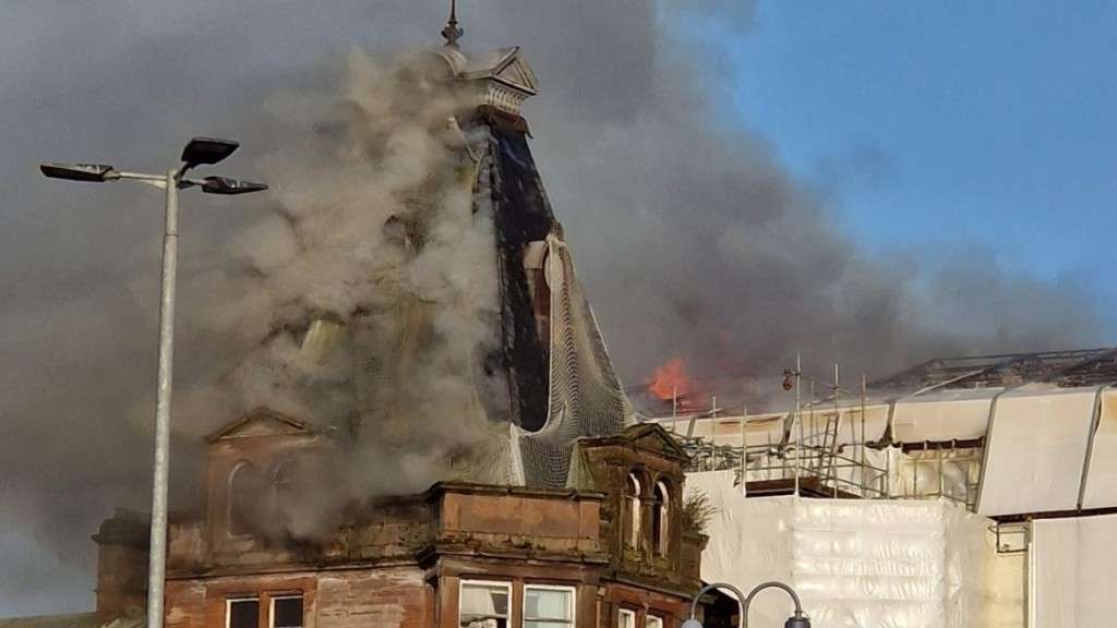 Image taken on 25th September showing the fire taking hold of the iconic clock tower [Credit: Hugh H