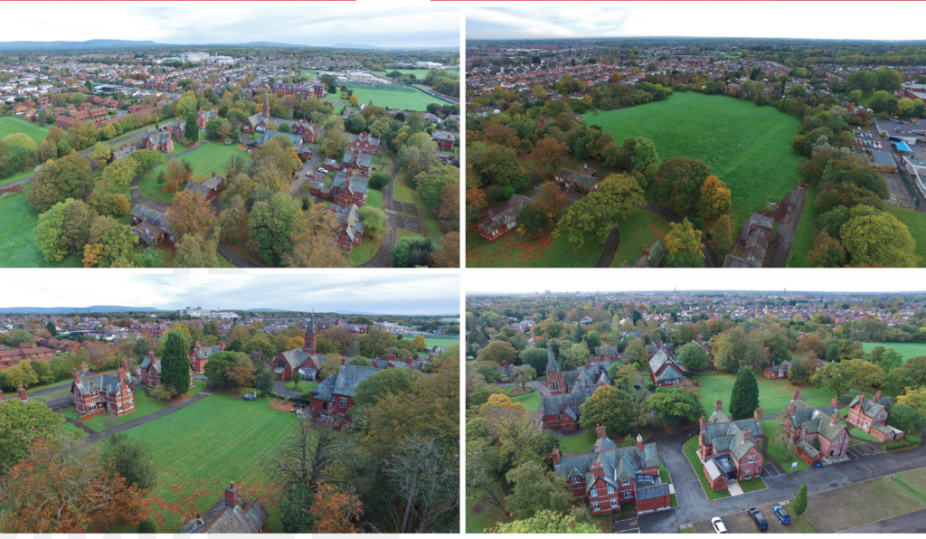 A selection of aerial views showing Harris Park's layout and landscaping (C&W)