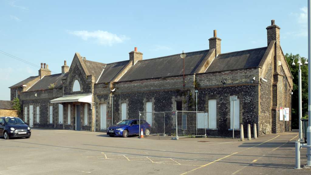 The front of the station and forecourt in 2021