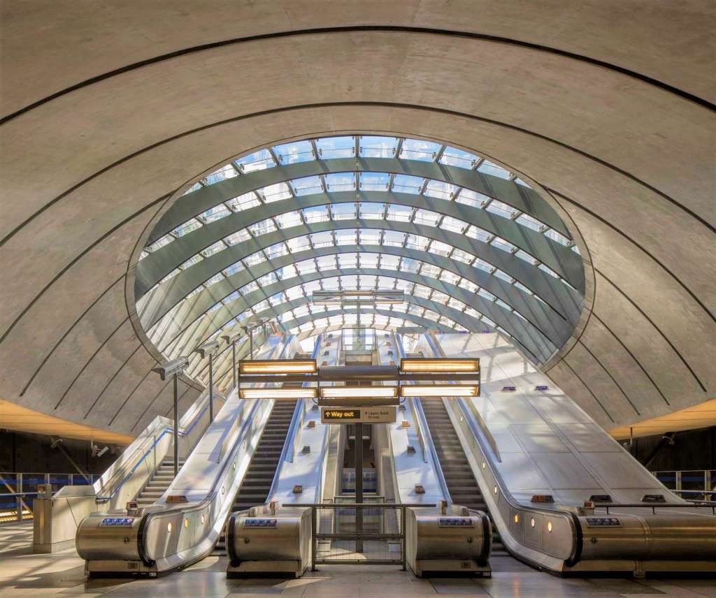 The striking Bank Street entrance to Canary Wharf Underground Station (rLondon)