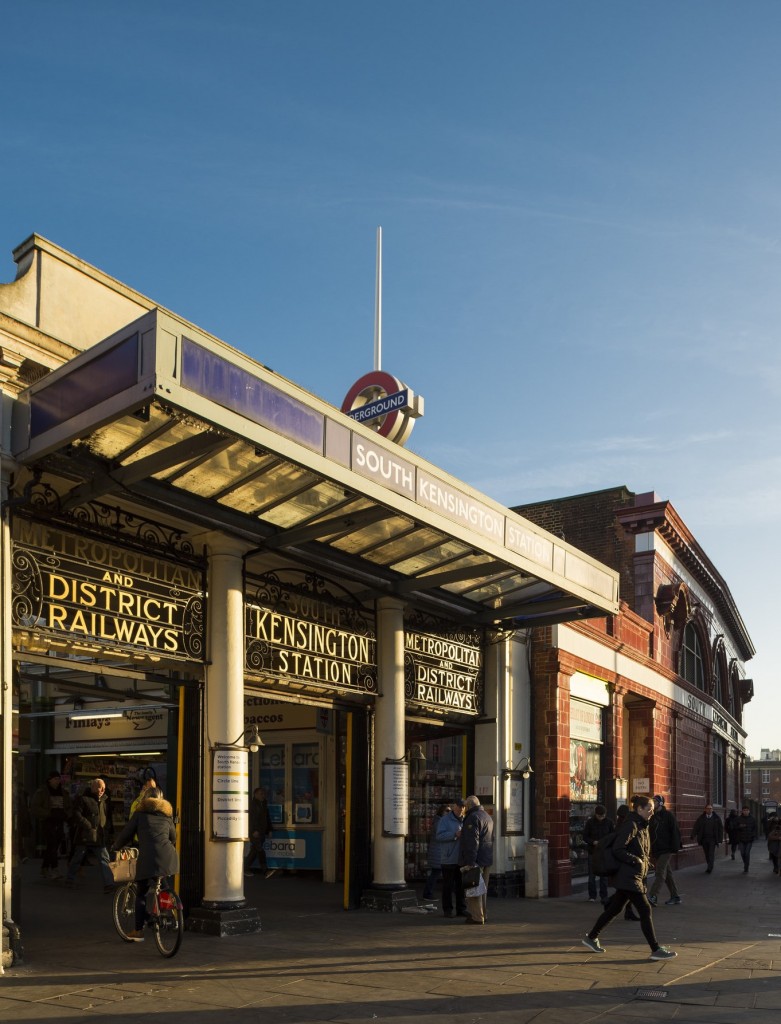 South Kensington station and the blue sky above in the sunshine (Discover South Kensington)