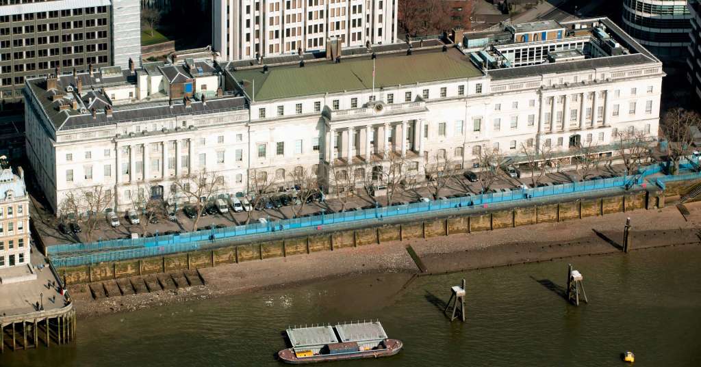 Aerial view of the Custom House and quayside terrace in 2019 (Credit: Alamy)