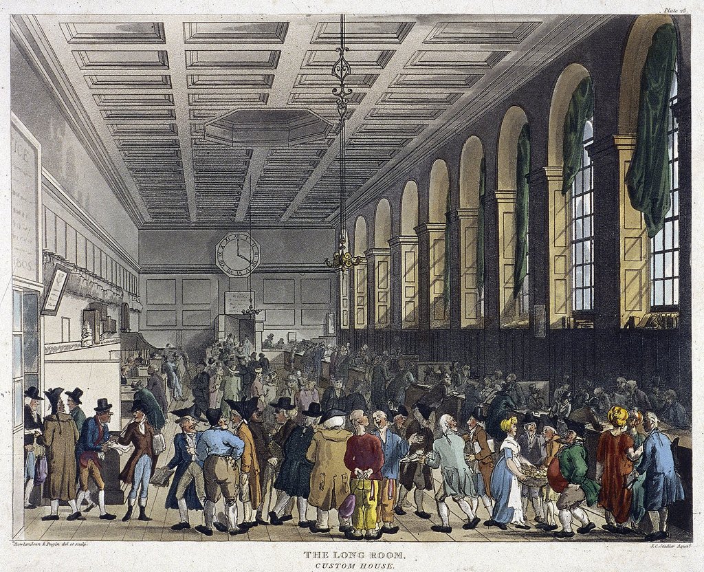 Image by Thomas Rowlandson depicts the Long Room bustling with activity in 1808 (credit: British Mus
