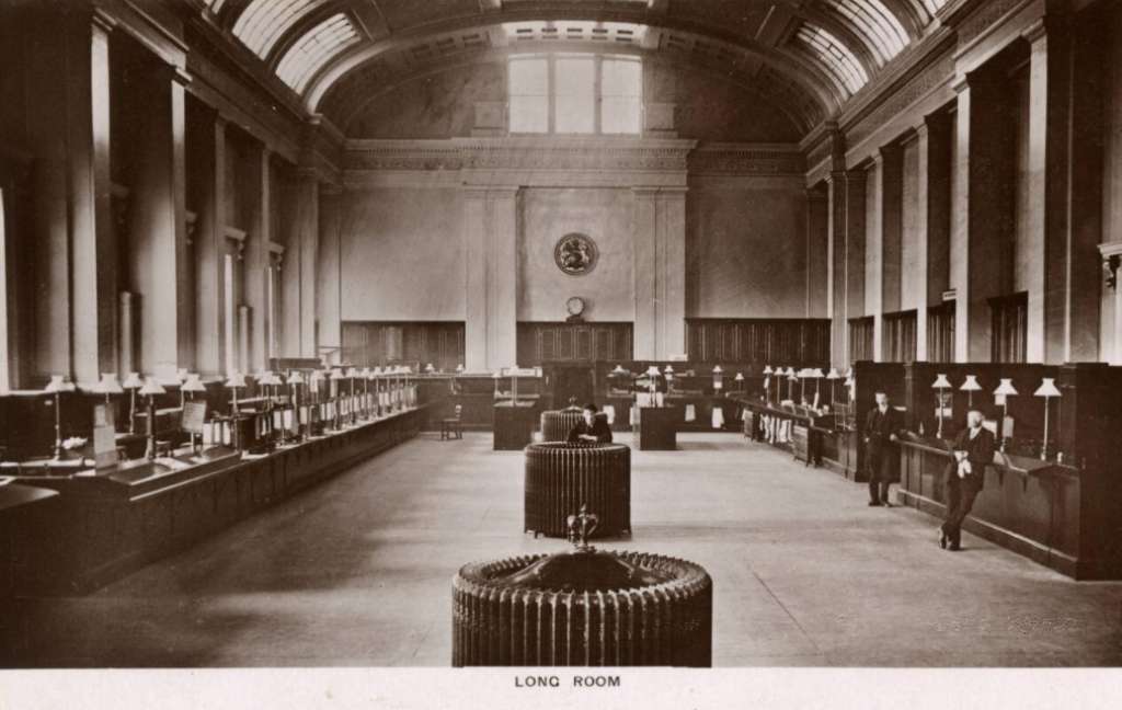 The Long Room in 1910, with its original cast iron heaters, was a public space until 2021 (Credit: C