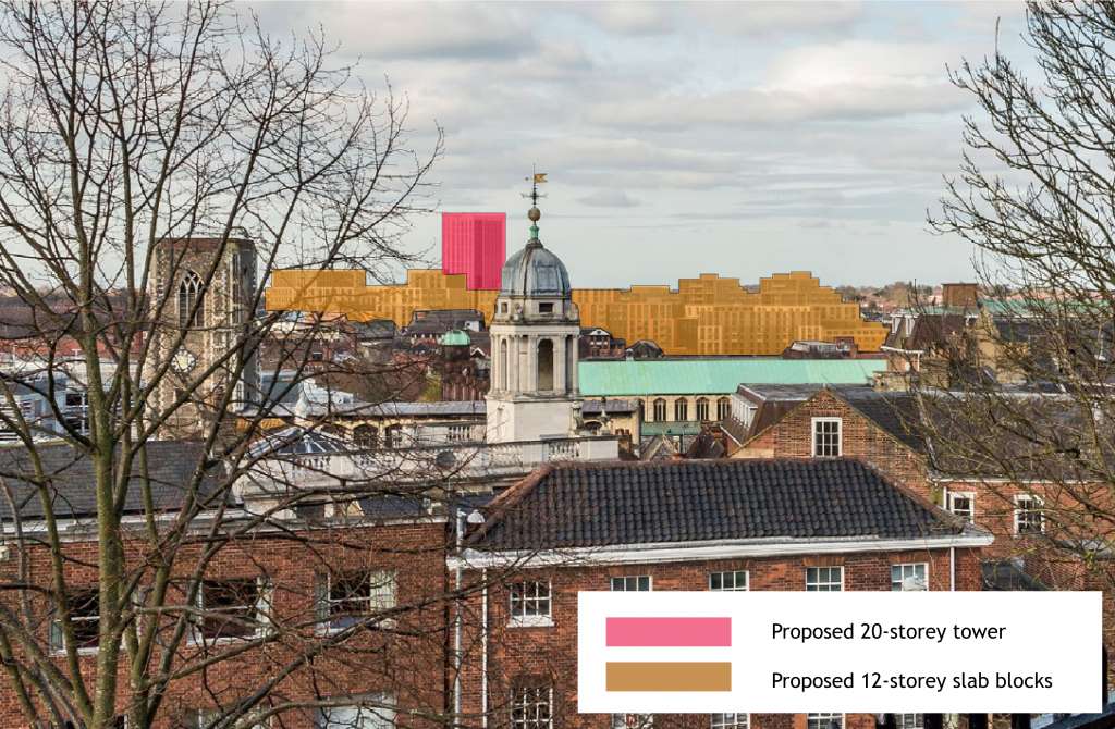 View from Norwich Castle showing impact of the development on the skyline