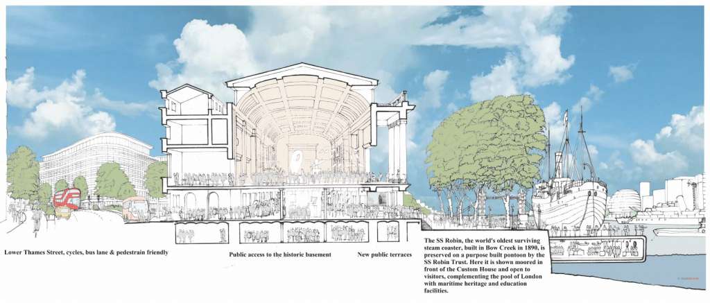 Cross section from SAVE’s alternative vision for the Custom House by John Burrell (Credit: Burrell F