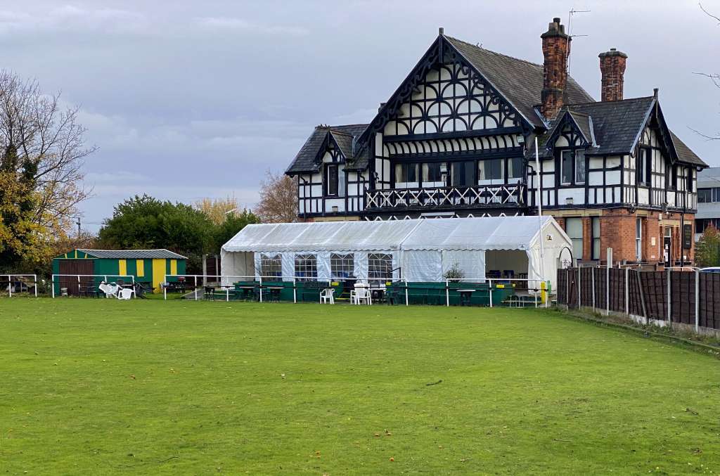 The Clubhouse and crown green in 2021 (with temporary COVID gazebo) (Mark Watson)